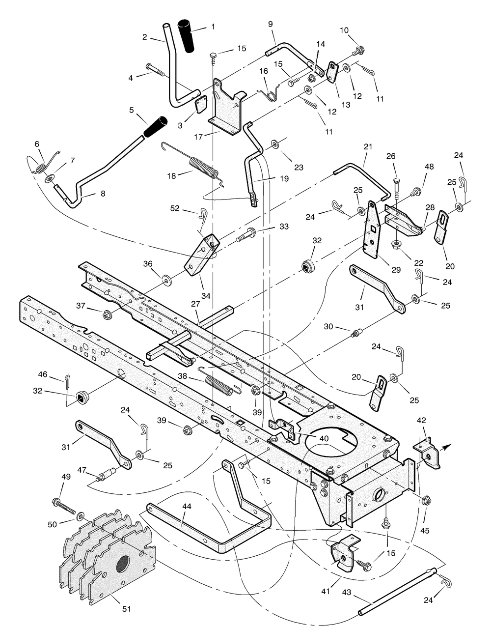 Mower Housing Suspension Diagram and Parts List for 312004X68A 2004 Briggs and Stratton Lawn Tractor